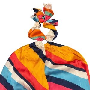 The Drop Dress Womens Large Multicolor Striped Halter Maxi‎ Ring Detail Summer